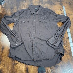 Southern Thread Shirt Mens Large Brown Pearl Snap Long Sleeve Western Cowboy‎